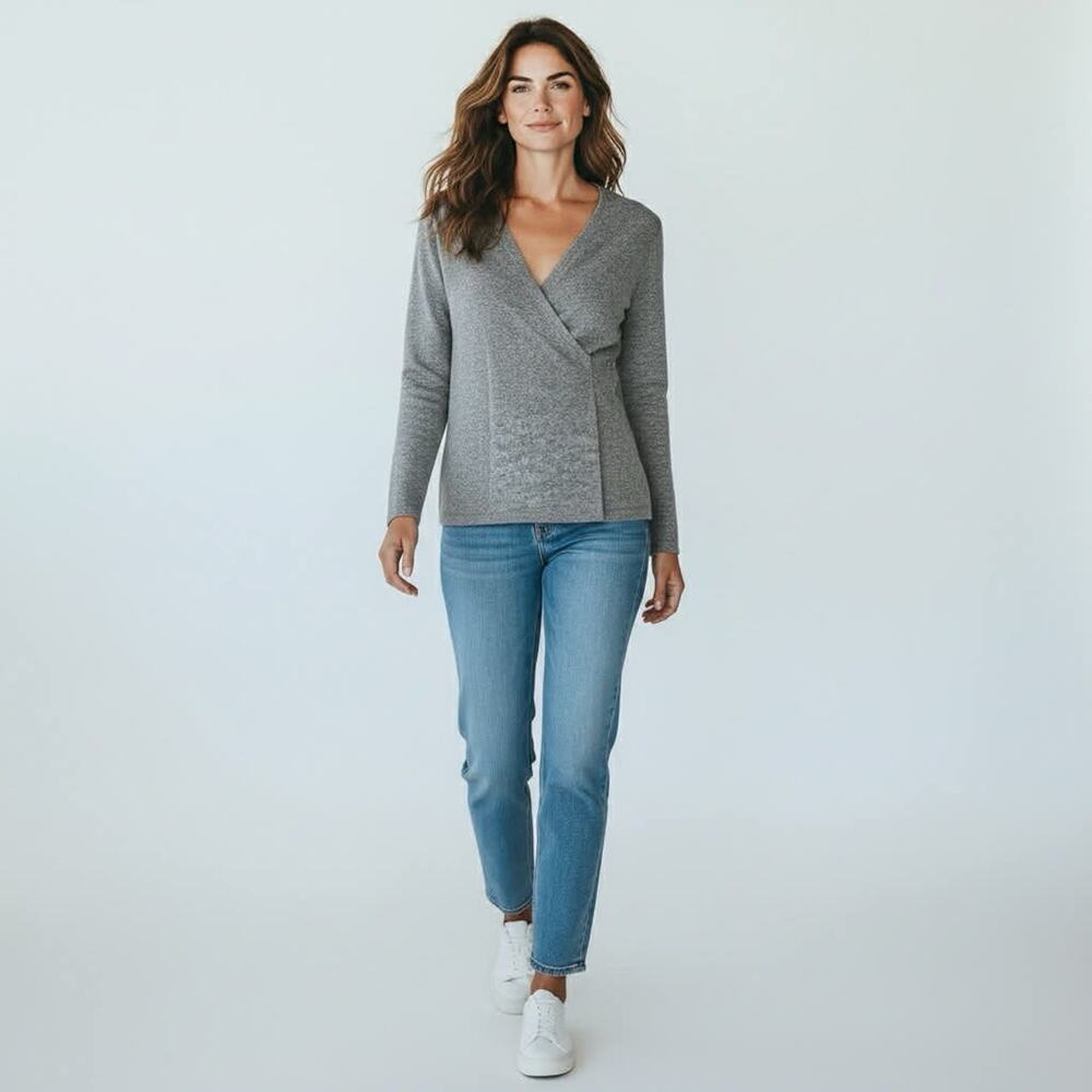 Bloomingdale’s Cashmere Wrap Crossover Sweater Top Size Medium M Gray